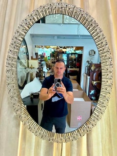 Vintage Emil Stejnar for Rupert Nikoll Illuminated Oval Crystal Flower Mirror
