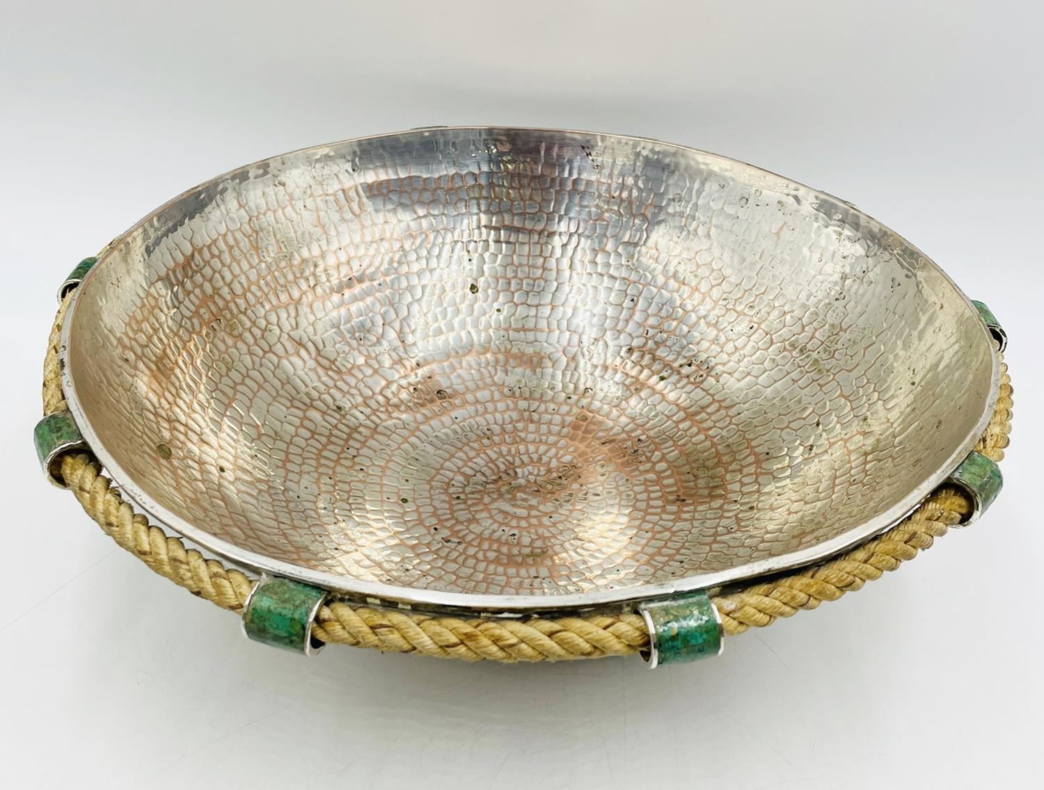 Hand-Crafted Vintage Emilia Castillo Bowl With Rope & Malachite Accents, Mexico 1990's For Sale
