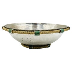 Retro Emilia Castillo Bowl With Rope & Malachite Accents, Mexico 1990's