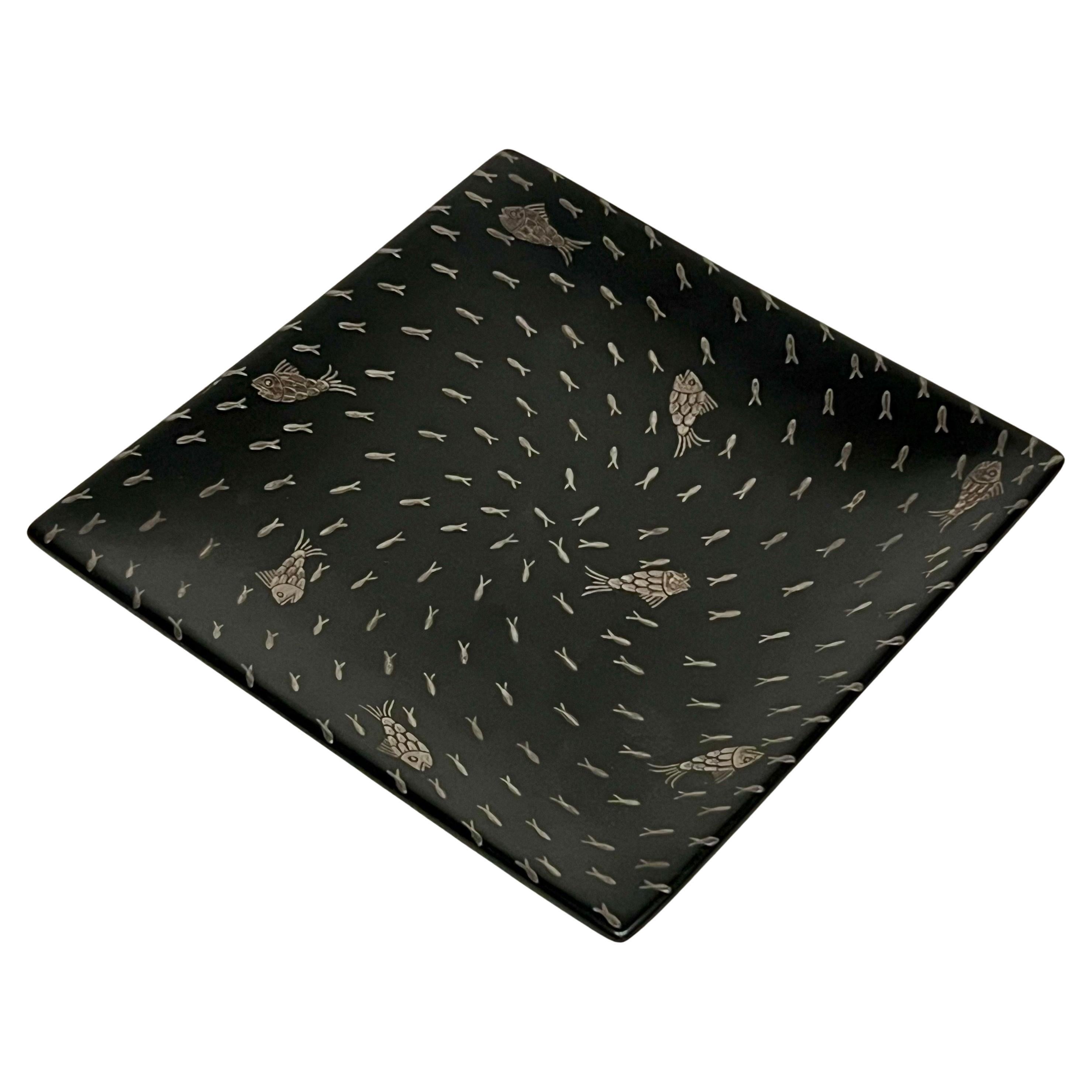 Vintage Emilia Castillo Ceramic Tray w/Sterling Silver Fish Inlay
