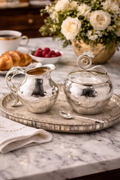 Vintage Emilia Castillo Mexican Silversmith Creamer and Sugar Bowl, Hand Signed