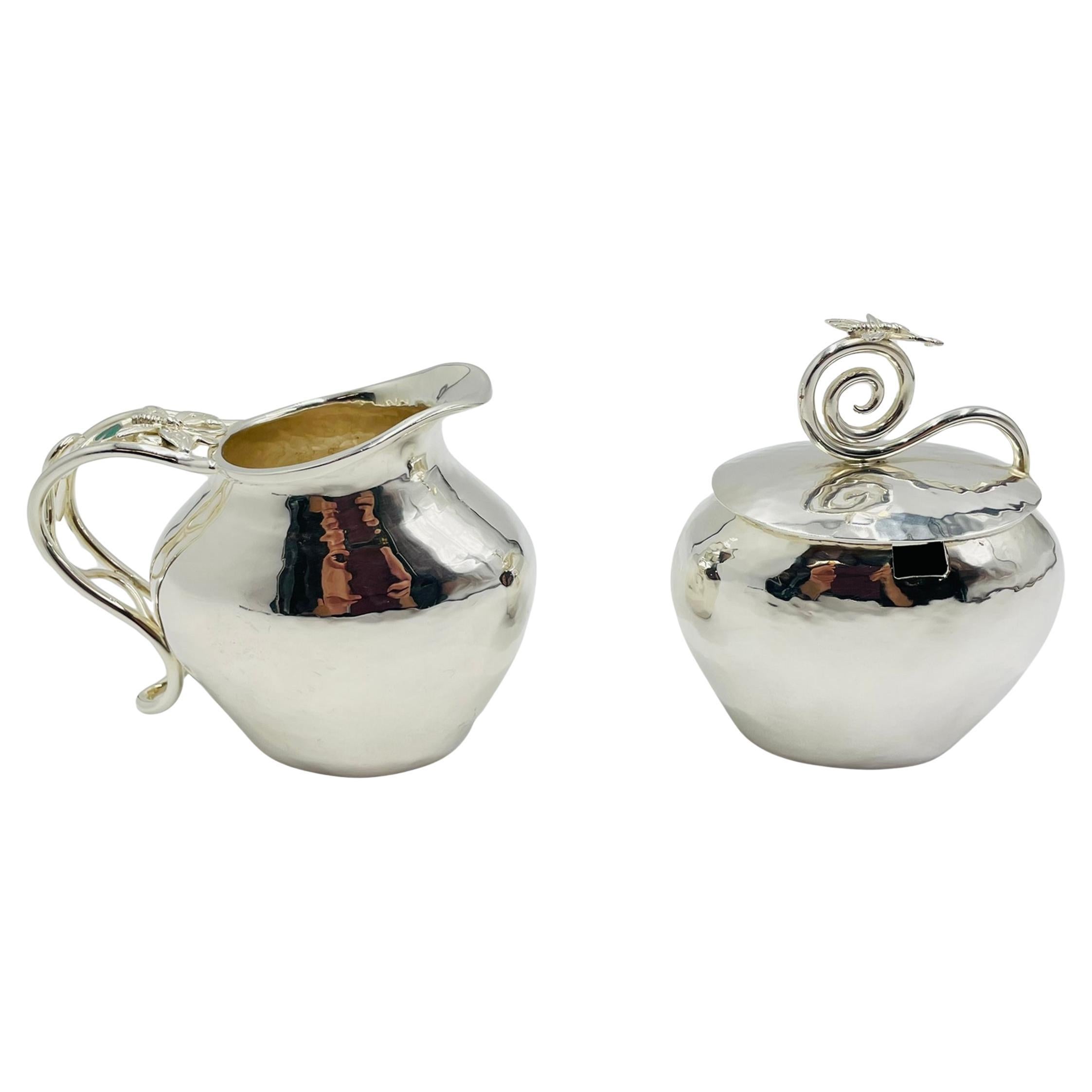 Vintage Emilia Castillo Mexican Silversmith Creamer and Sugar Bowl, Hand Signed