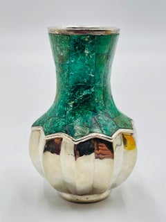 Vintage Emilia Castillo Silver & Malachite Vase, Mexican Silversmithing