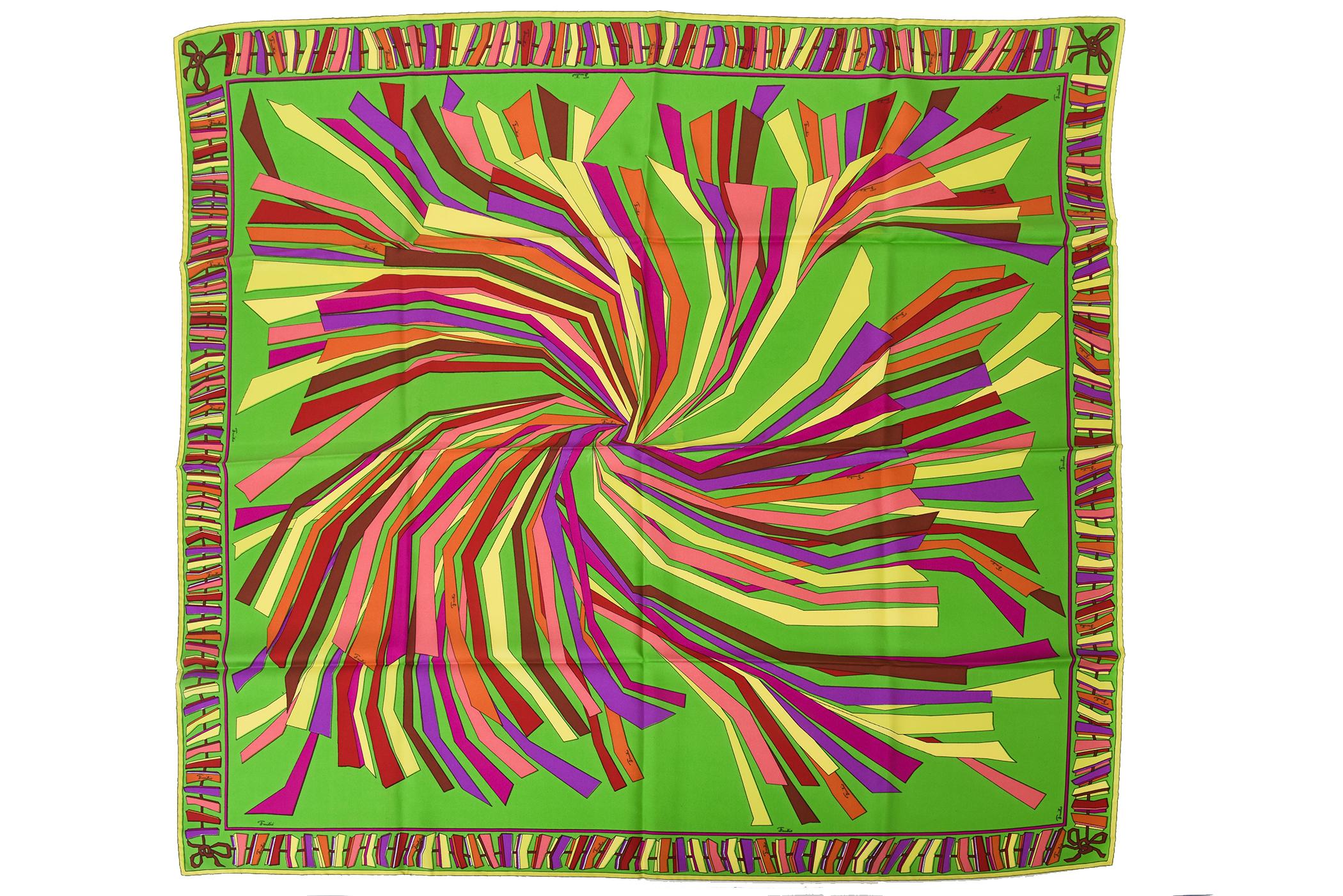 Vintage By Emilio Pucci Abstrakte Grafik Seidenschal Quadratisch Chartreuse, Lila, Rot im Zustand „Gut“ im Angebot in North Miami, FL