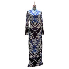 Vintage  EMILIO PUCCI Black and blue Silk Psychelic and flower Print Long Dress