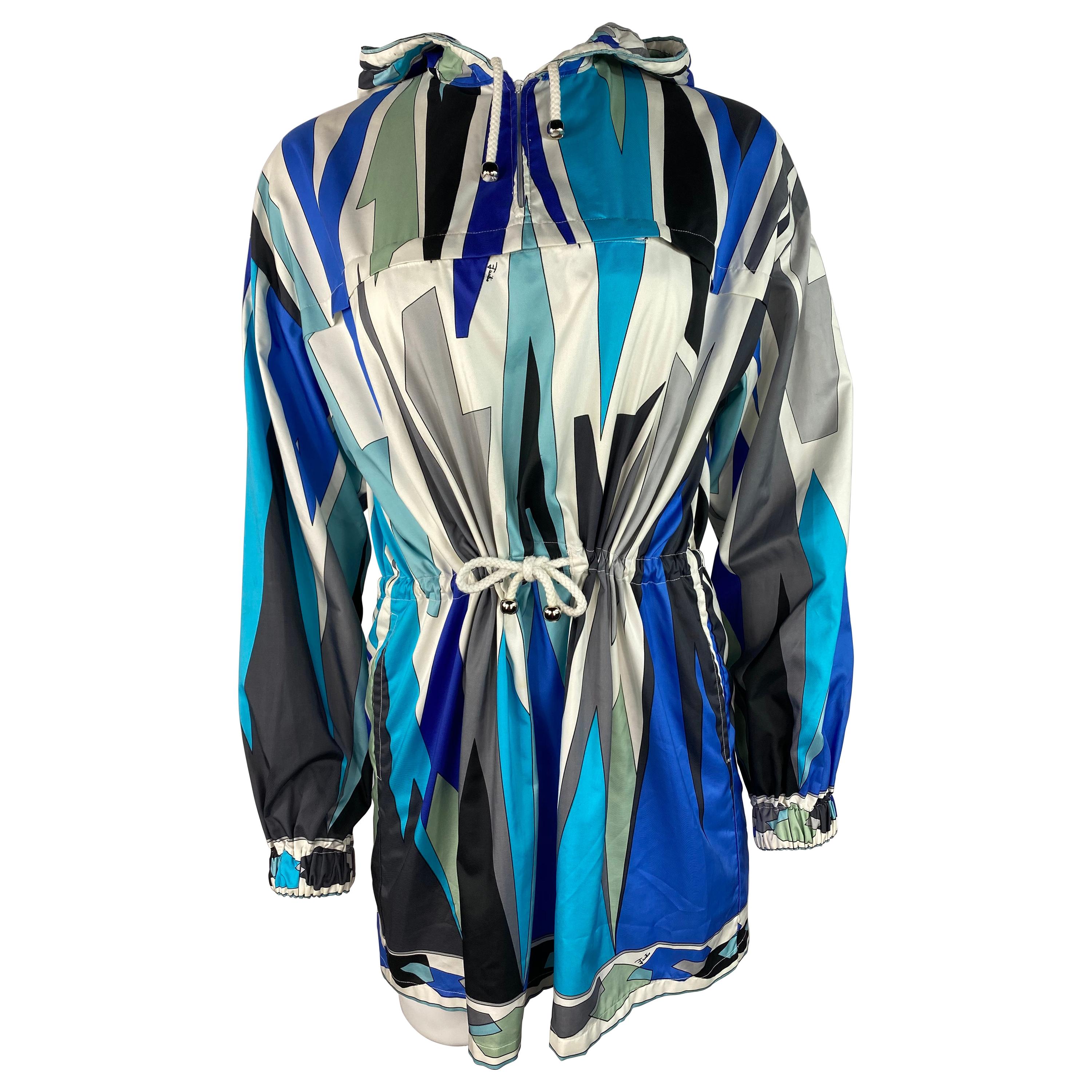 Vintage Emilio Pucci Blue Nylon Wind Parka Jacket, Size 10