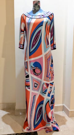 Vintage  EMILIO PUCCI Coloured Silk Psychelic Origami Print Long Dress