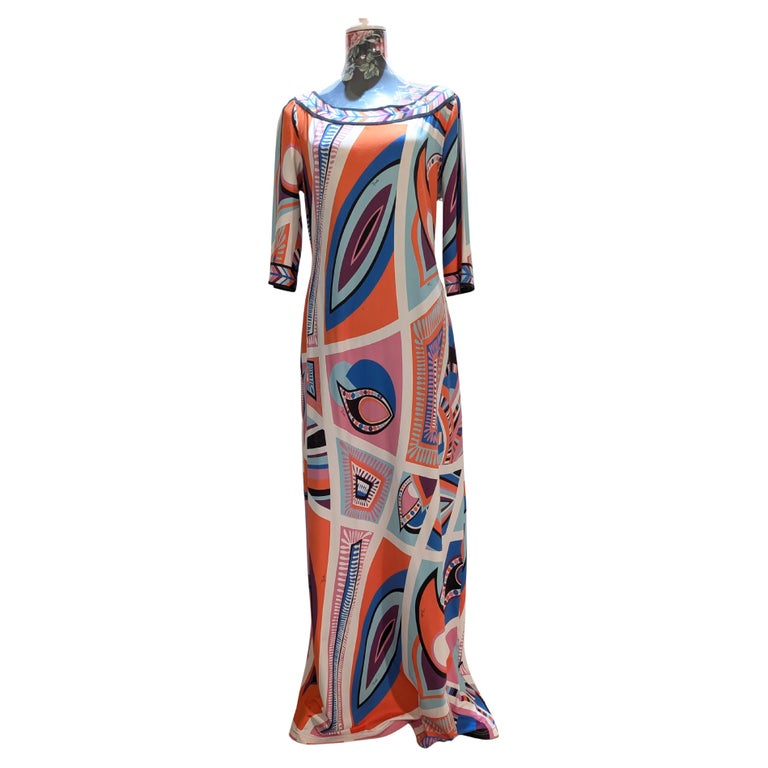 Vintage EMILIO PUCCI Coloured Silk Psychelic Origami Print Long Dress For  Sale at 1stDibs