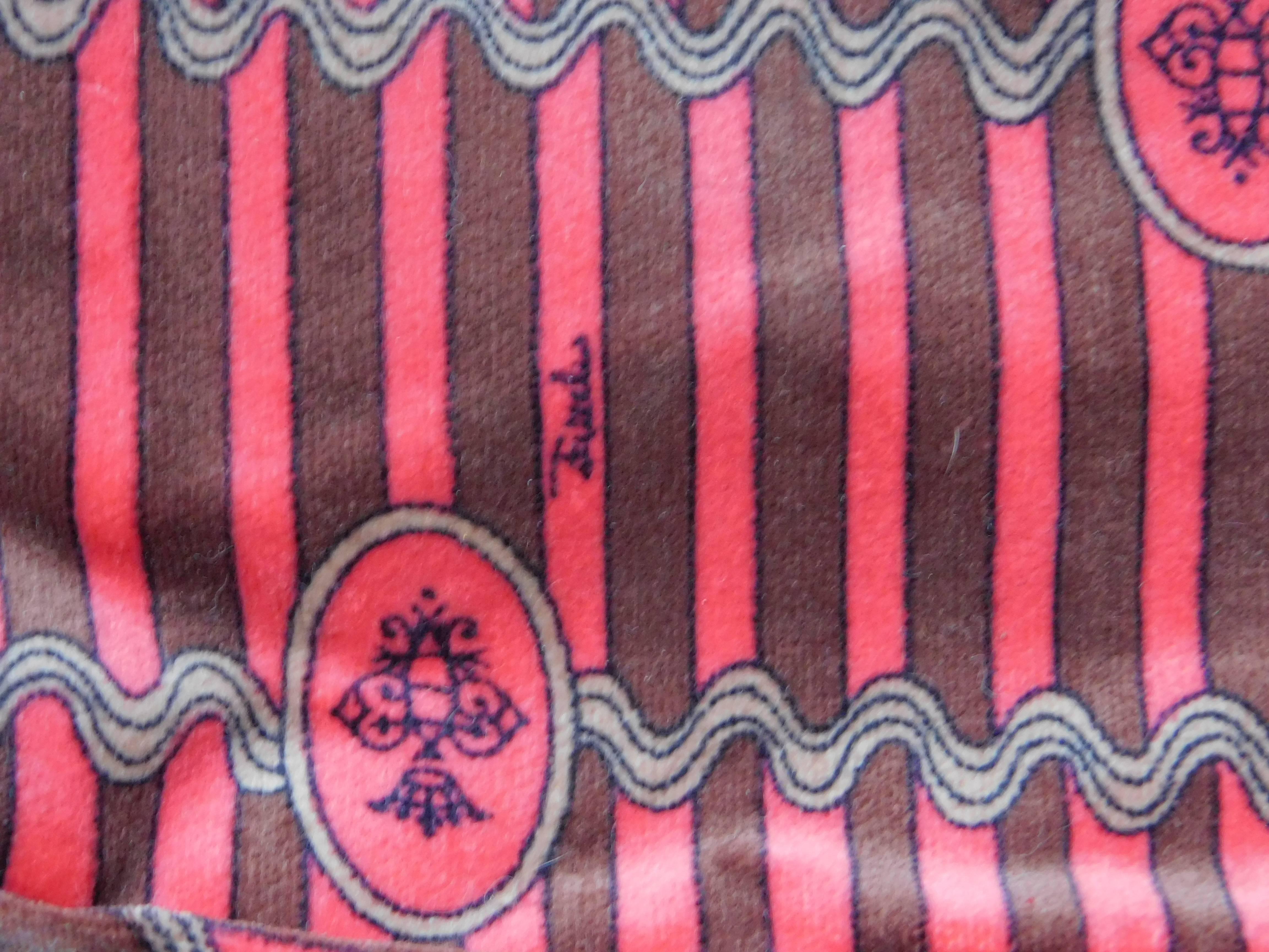 Vintage Emilio Pucci Cotton Print Brown and Pink Striped Velvet Clutch Handbag  im Zustand „Gut“ im Angebot in Antwerp, BE