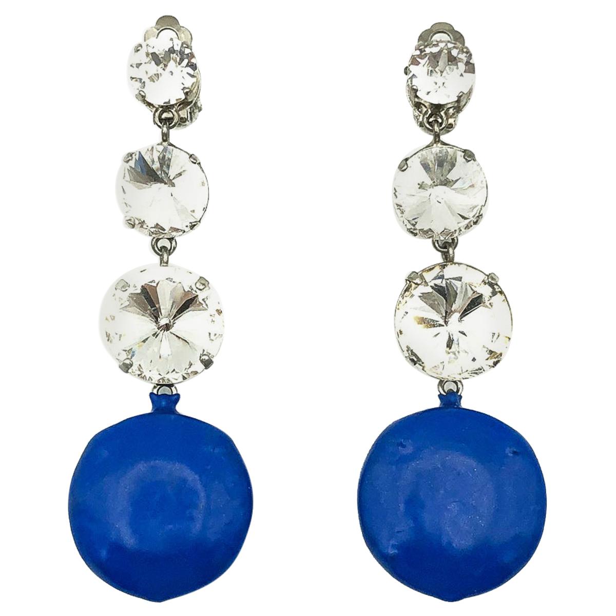 Vintage Emilio Pucci Electric Blue & Crystal Earrings 1980s For Sale