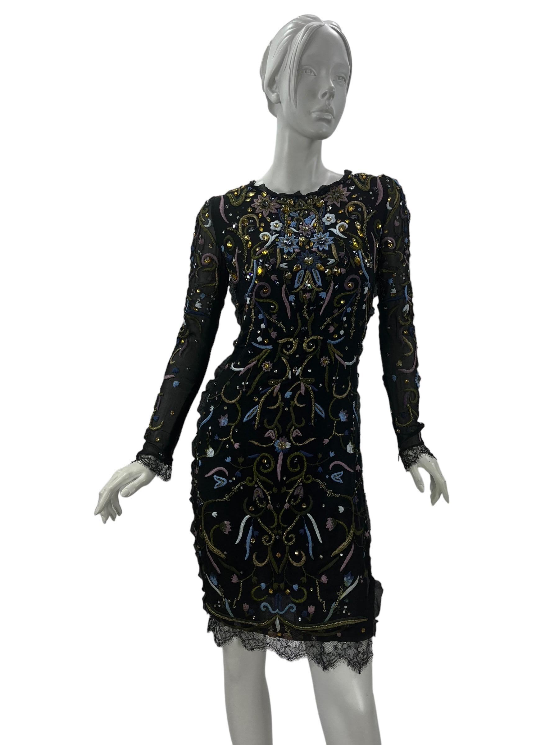 Vintage Emilio Pucci embroidered and crystal embellished black silk dress For Sale 6