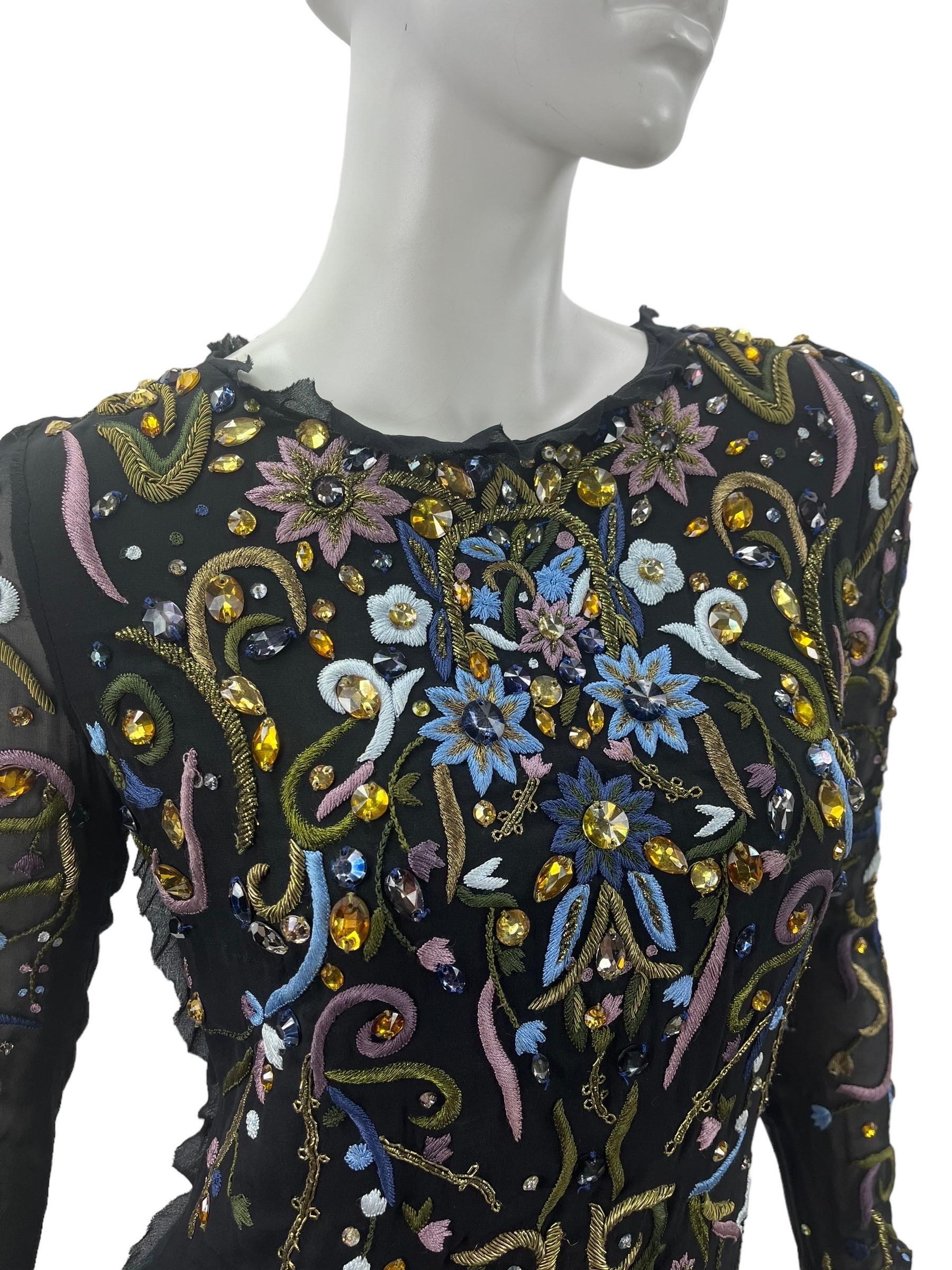 Vintage Emilio Pucci embroidered and crystal embellished black silk dress In Excellent Condition For Sale In Montgomery, TX