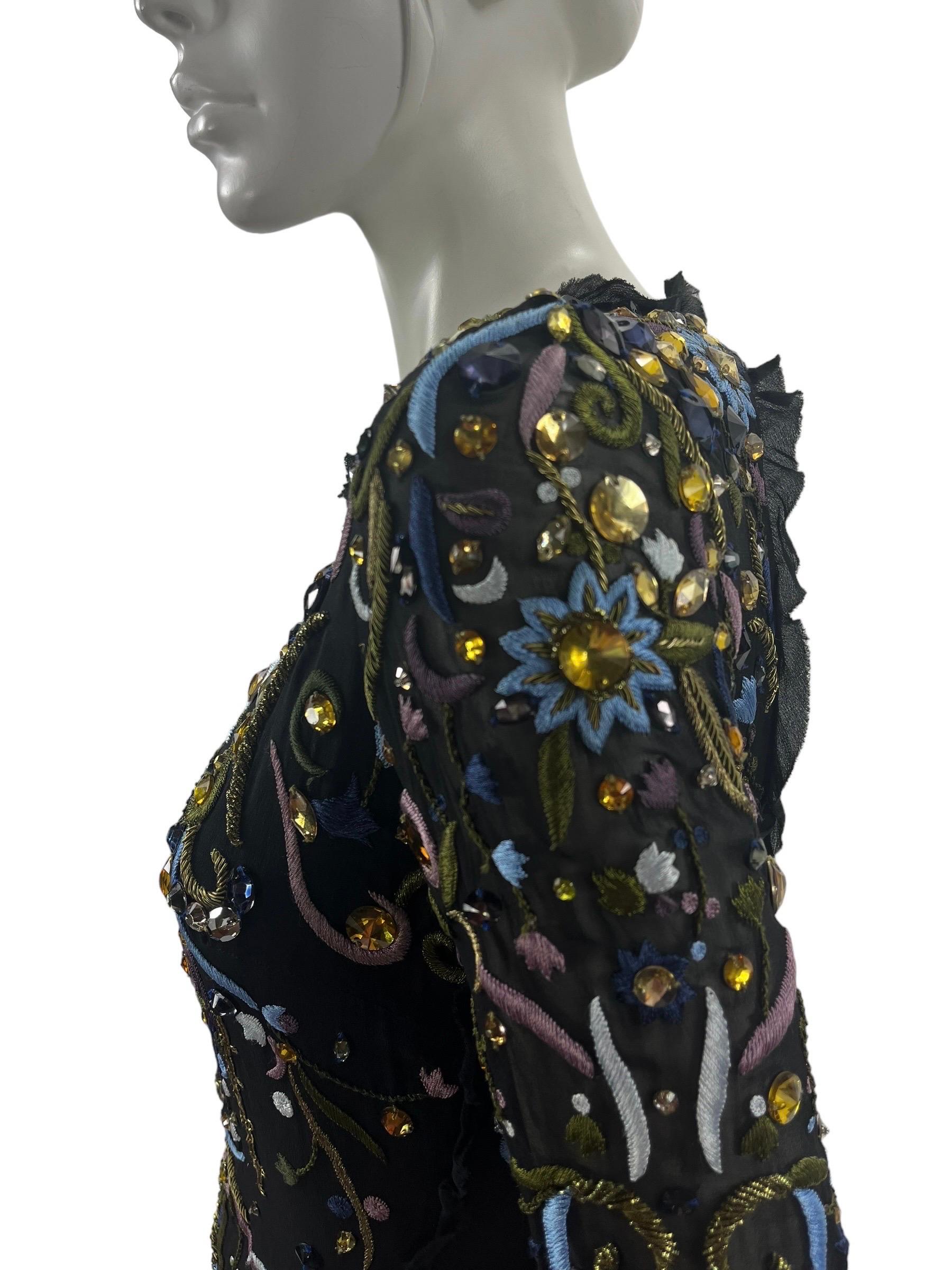 Vintage Emilio Pucci embroidered and crystal embellished black silk dress For Sale 1