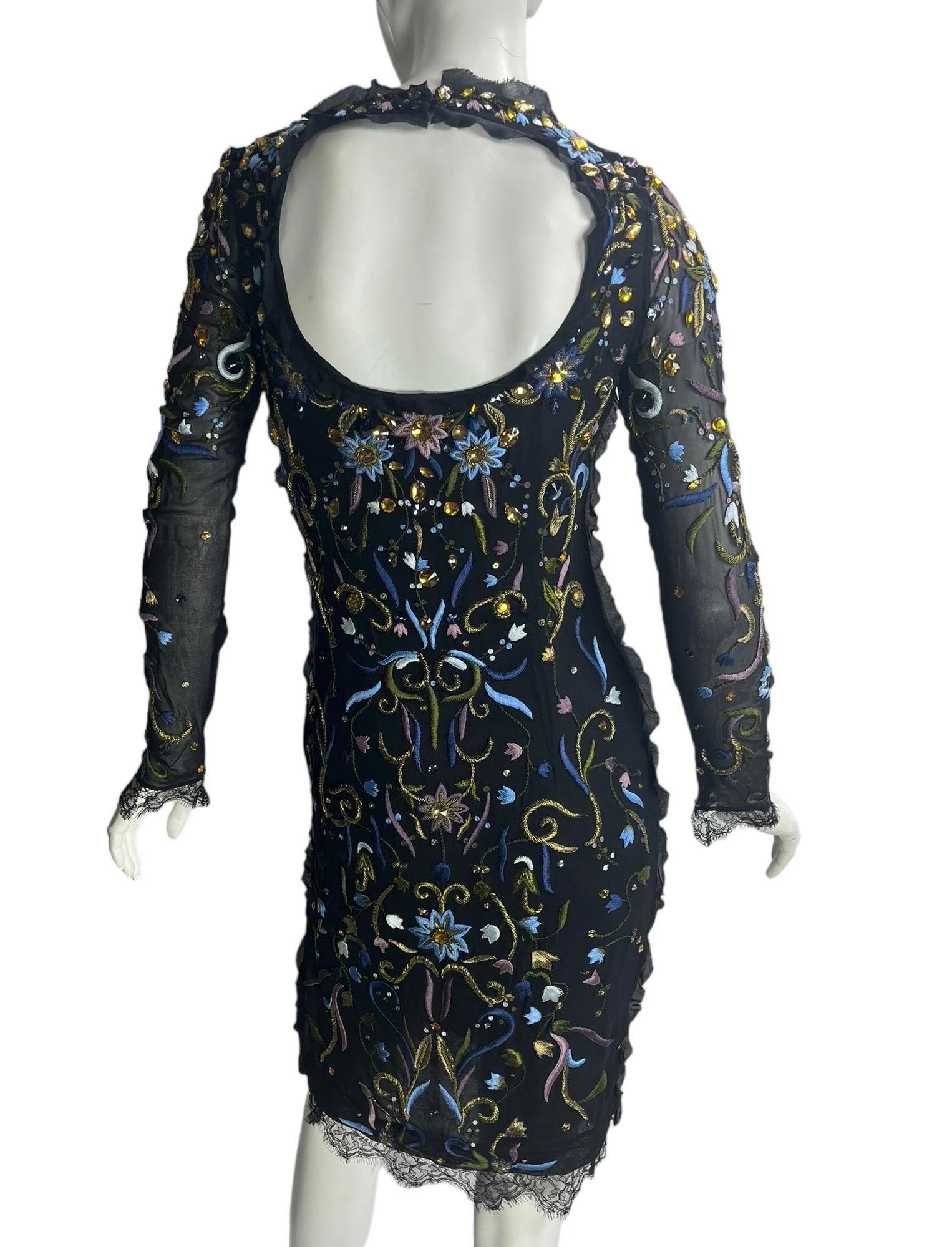 Vestido vintage Emilio Pucci de seda negra bordado y adornado con cristales en venta 1