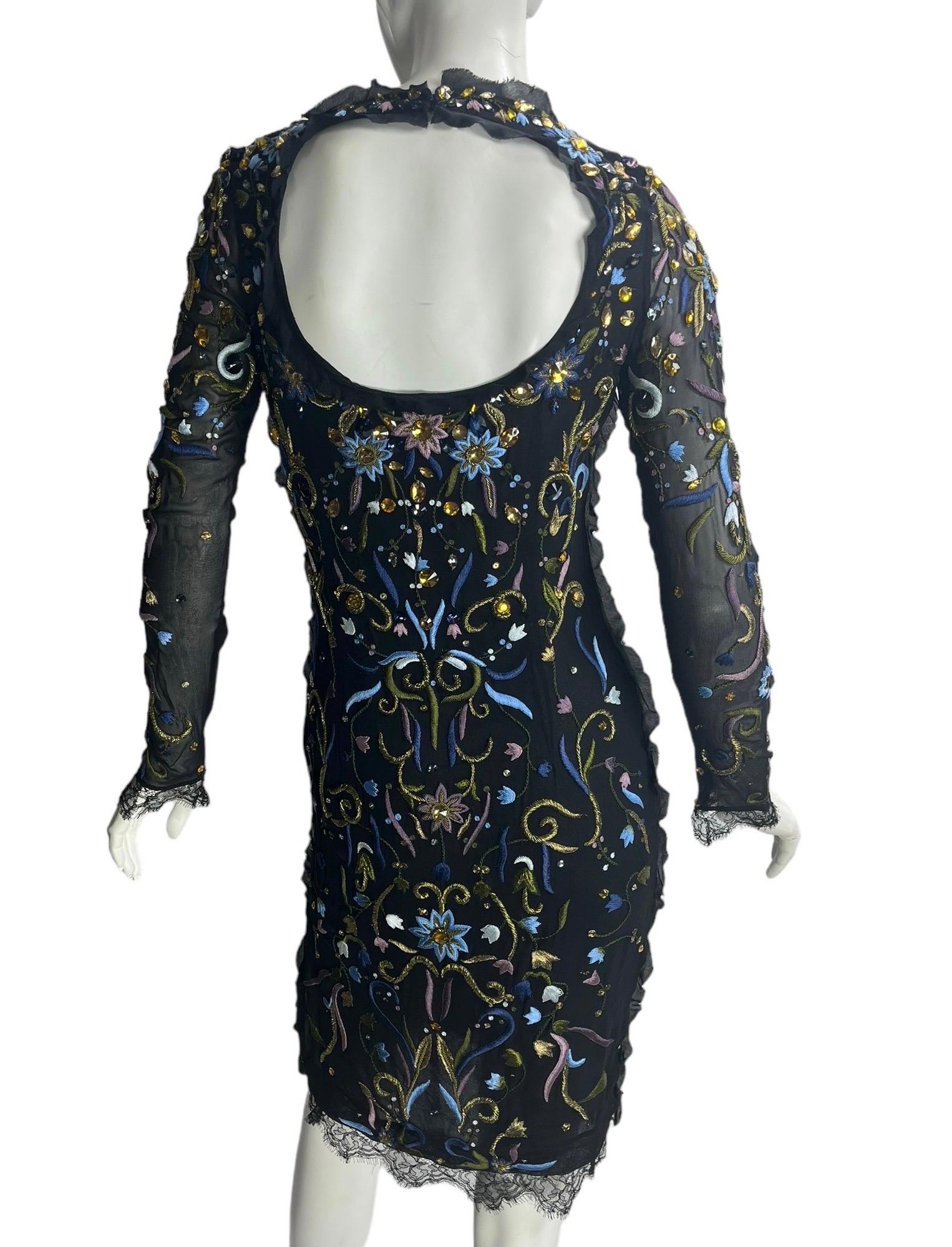 Vintage Emilio Pucci embroidered and crystal embellished black silk dress For Sale 2