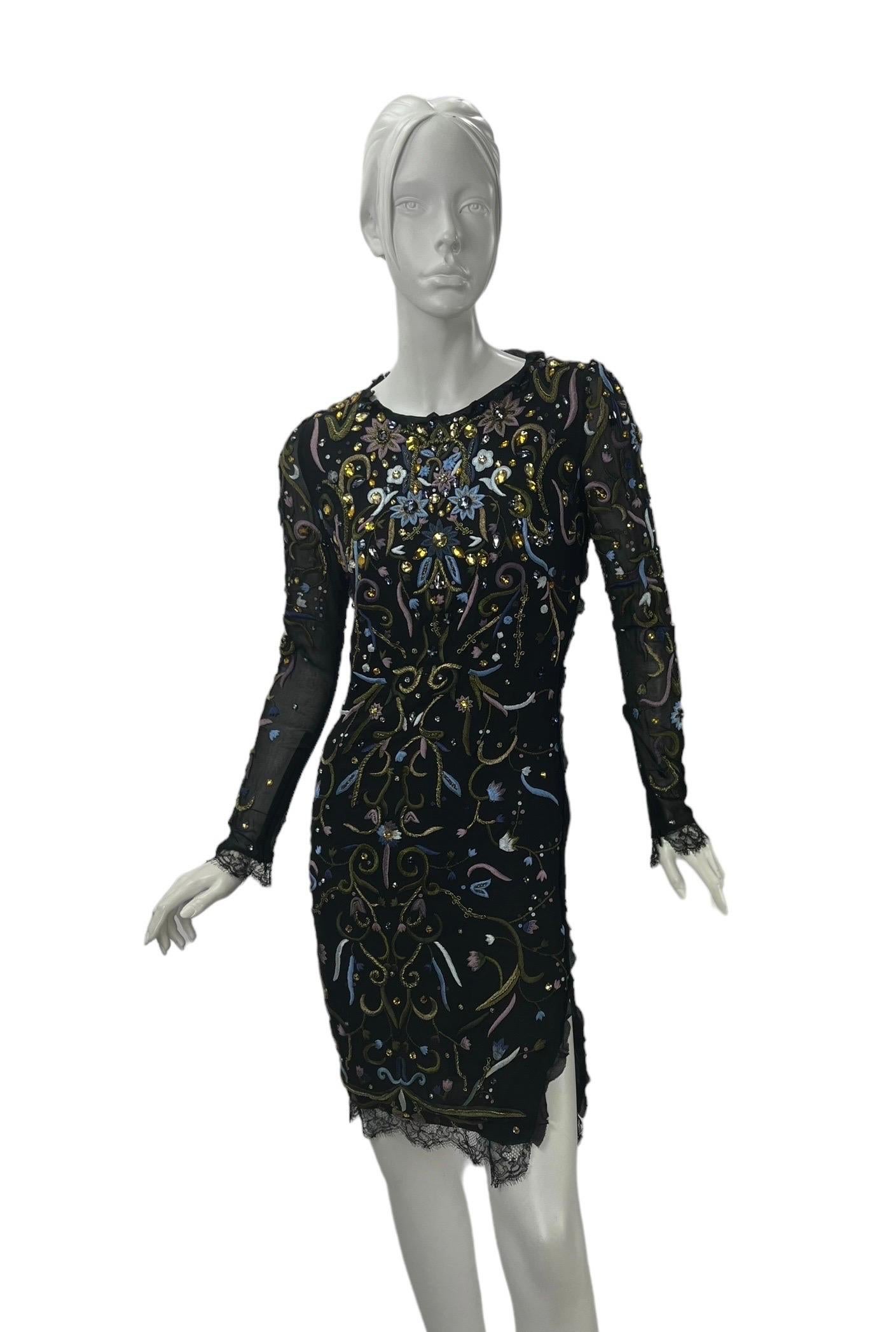 Vintage Emilio Pucci embroidered and crystal embellished black silk dress For Sale 4