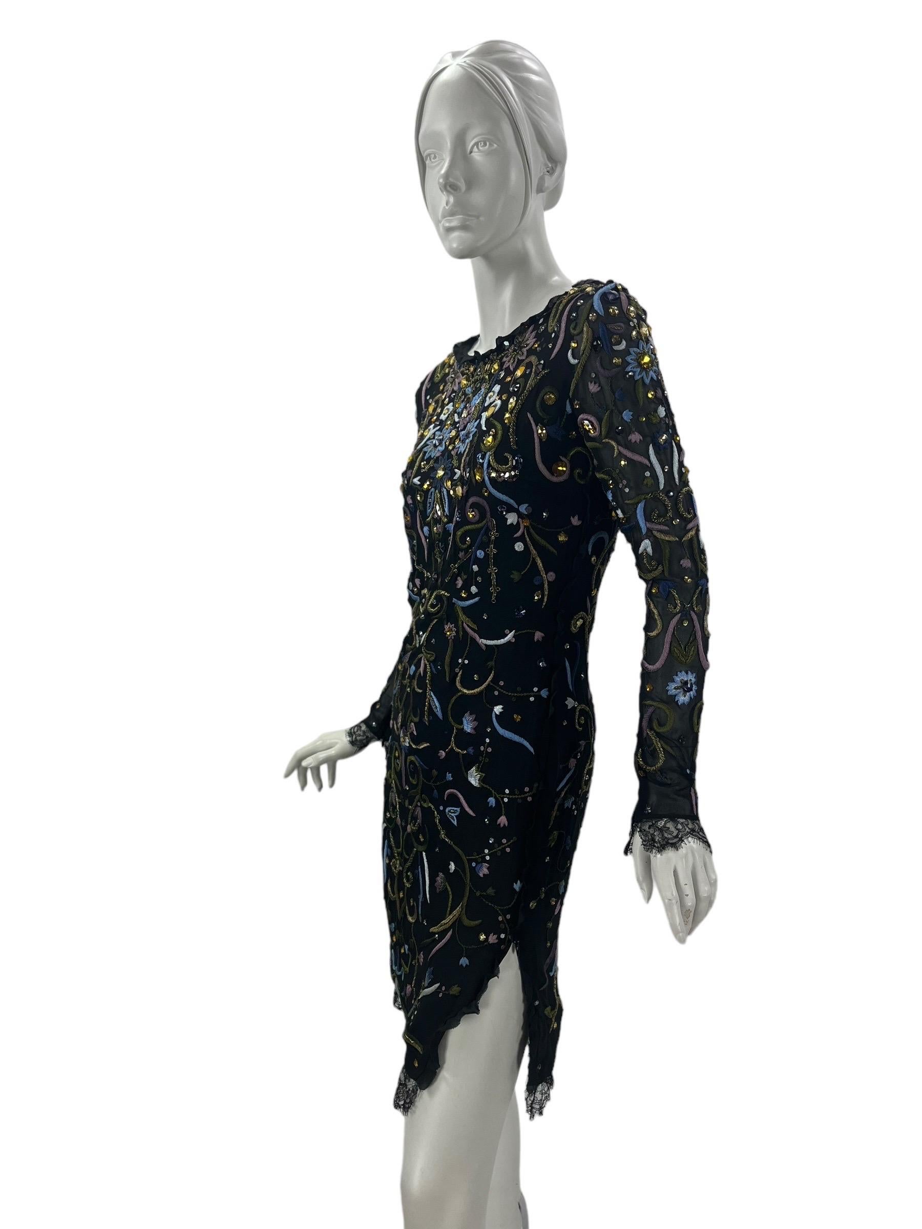 Vintage Emilio Pucci embroidered and crystal embellished black silk dress For Sale 5