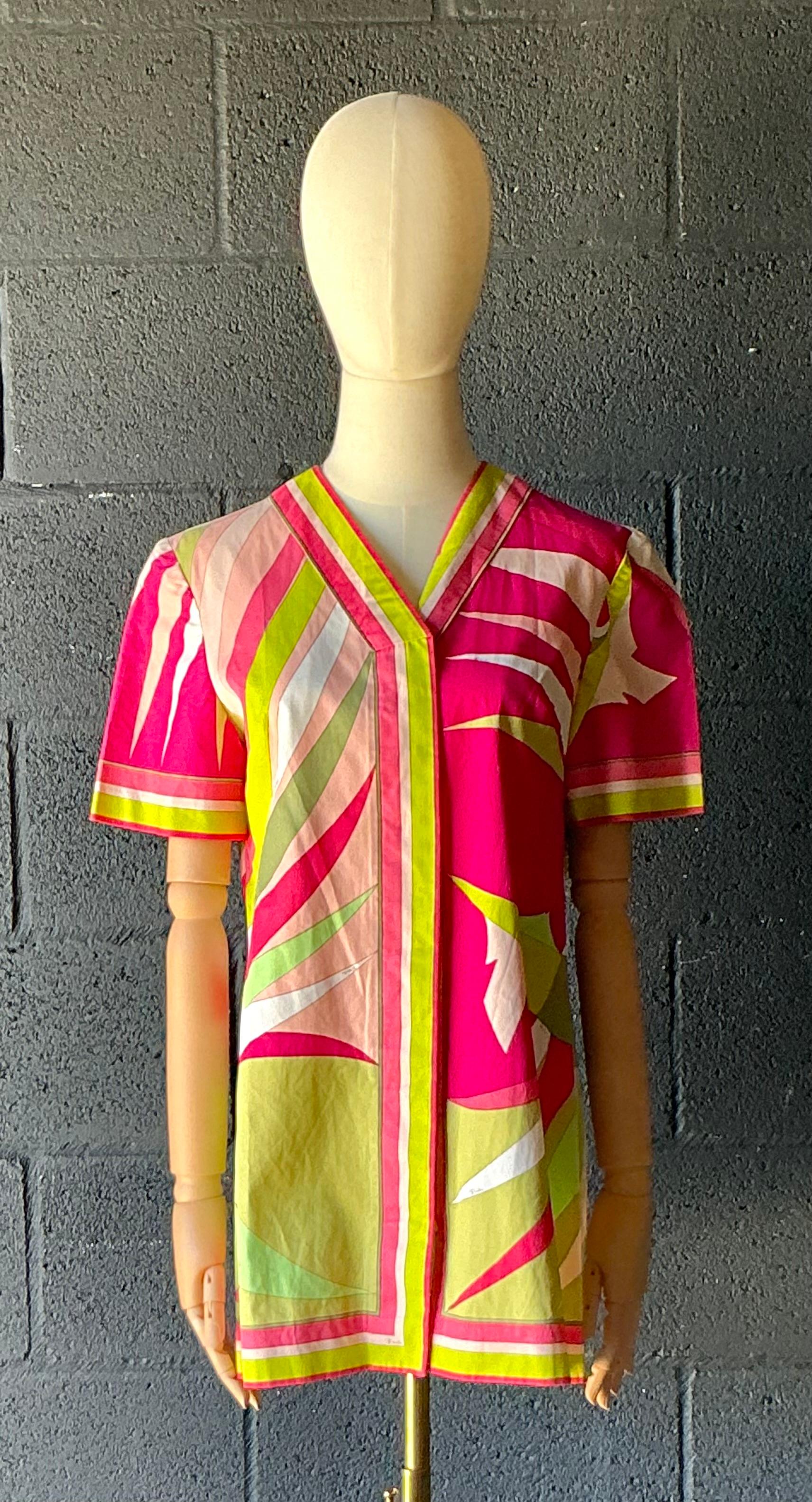 Marron Vintage Emilio Pucci Robe à imprimé géométrique en vente