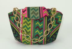 Vintage Emilio Pucci Green & Hot Pink Fabric Leather Handbag