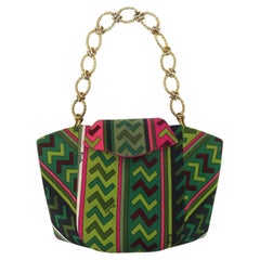 Vintage Emilio Pucci Green & Hot Pink Fabric Leather Handbag