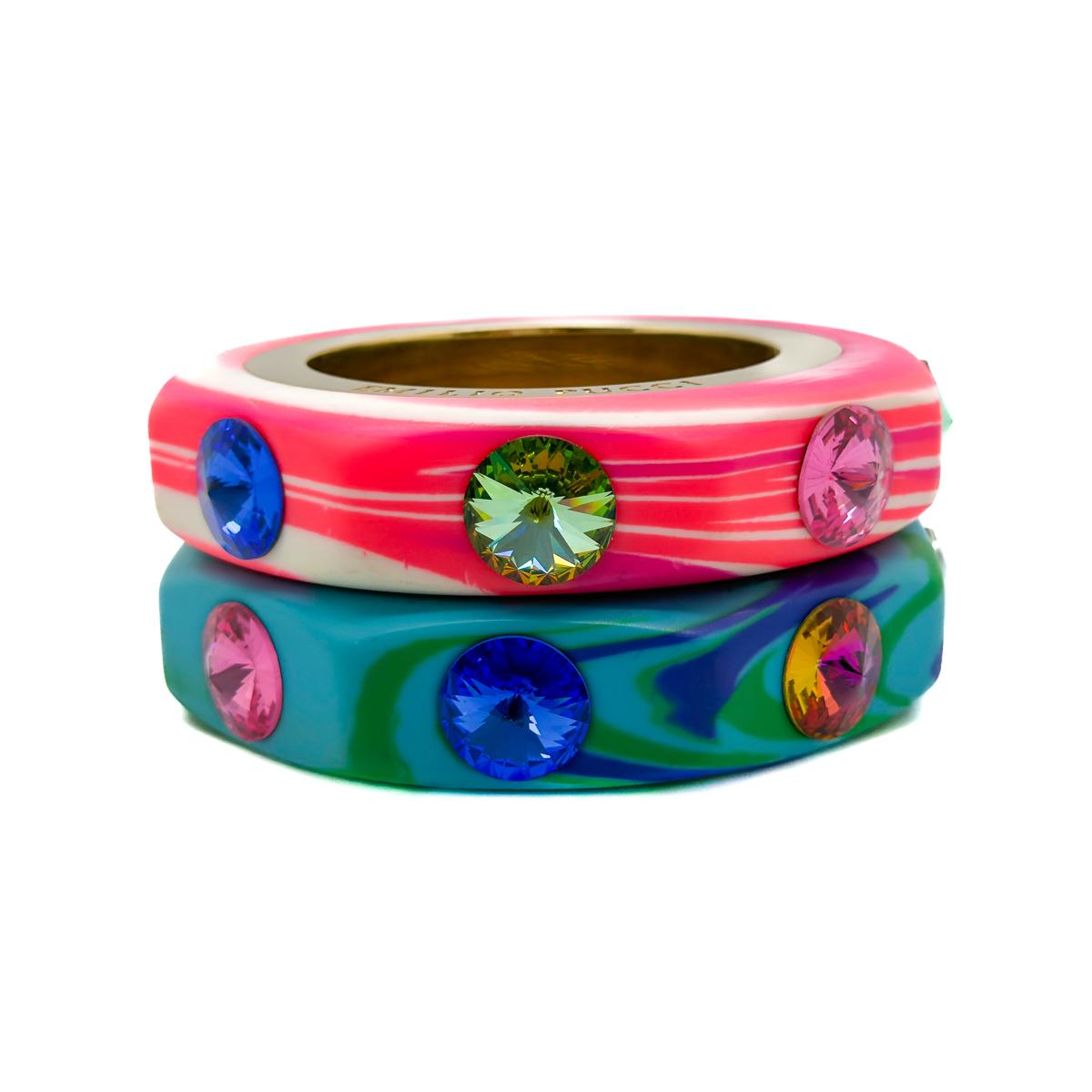 Vintage Emilio Pucci Marble Jewelled Bangle Stack 1990s For Sale 6