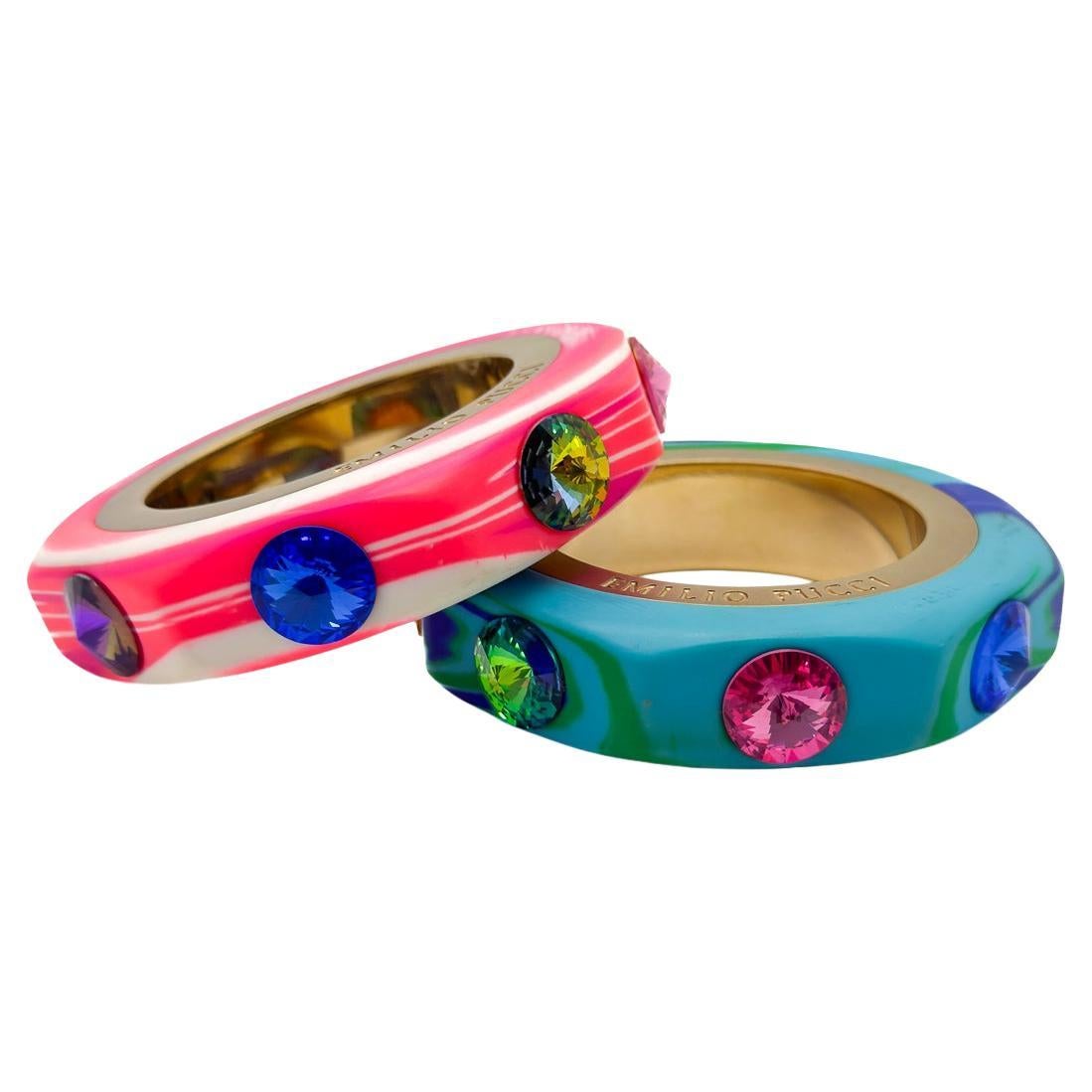 Vintage Emilio Pucci Marble Jewelled Bangle Stack 1990s In Good Condition For Sale In Wilmslow, GB