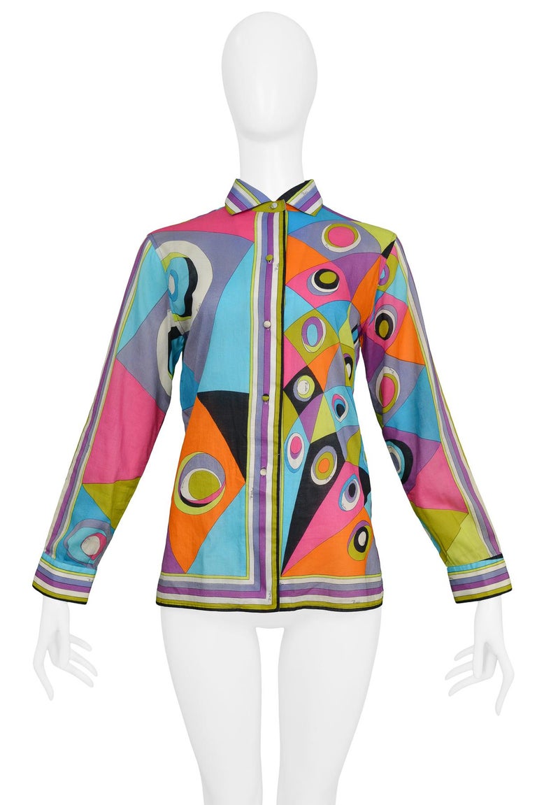 Vintage Emilio Pucci Multi Color Cotton Psychedelic Blouse at 1stDibs