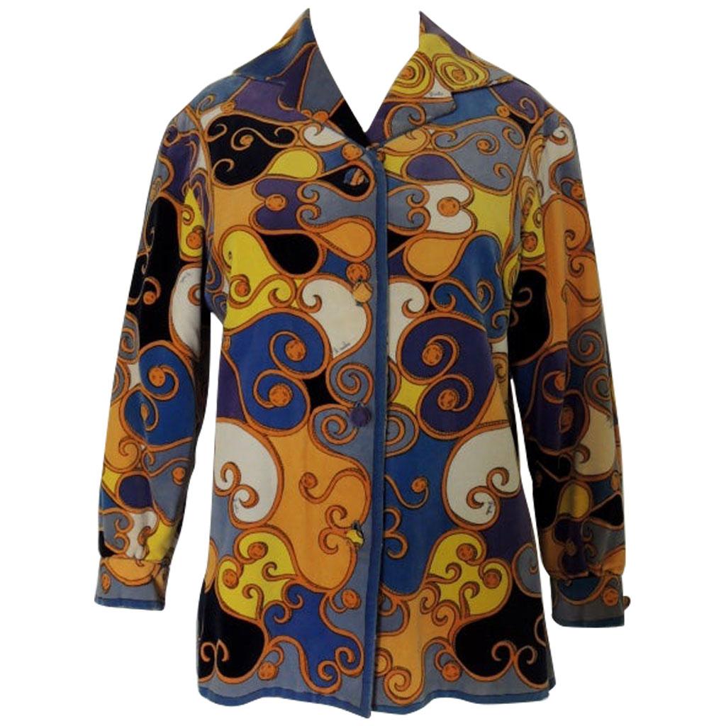 Vintage Emilio Pucci Multicolor Floral Velvet Blazer Jacket