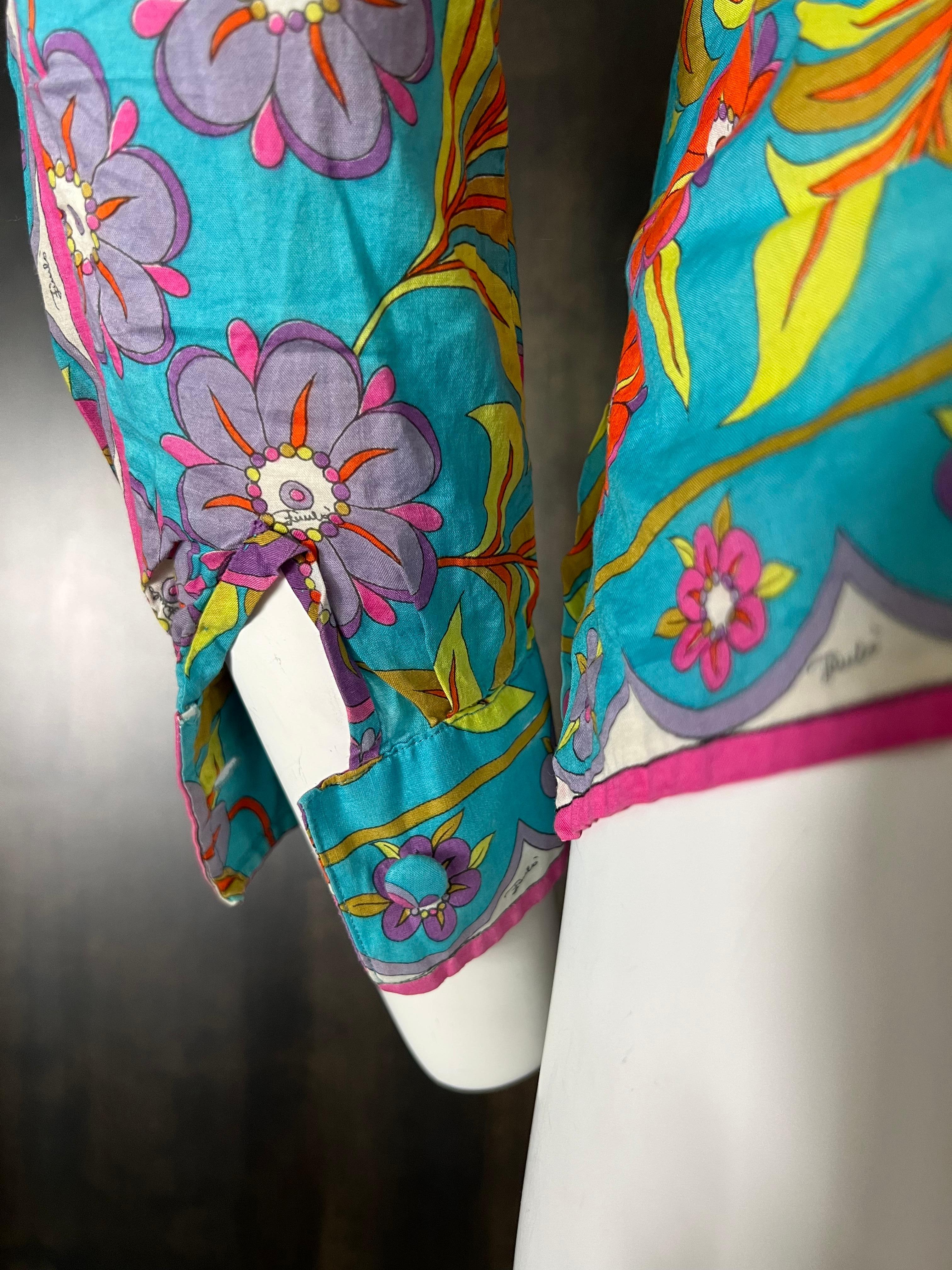 Mehrfarbige Vintage Emilio Pucci Hemdbluse mit Knopfleiste, Größe 8 Damen im Angebot