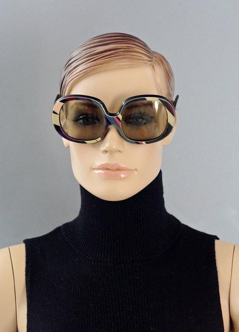 Black Vintage EMILIO PUCCI Oversized Abstract Psychedelic Sunglasses