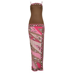 Vintage Emilio Pucci Bata de Jersey de Seda con Estampado Abstracto Rosa y Marrón