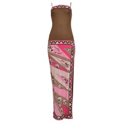 Vintage Emilio Pucci Pink & Brown Abstract Print Silk Jersey Gown