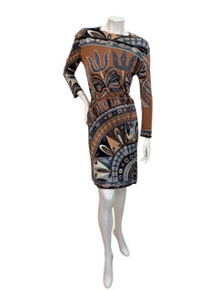 Vintage Emilio Pucci Psychedelic Print Long-Sleeve Dress with Beaded Tassel Belt