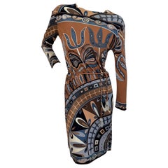 Vintage Emilio Pucci Psychedelic Print Long-Sleeve Dress with Beaded Tassel Belt