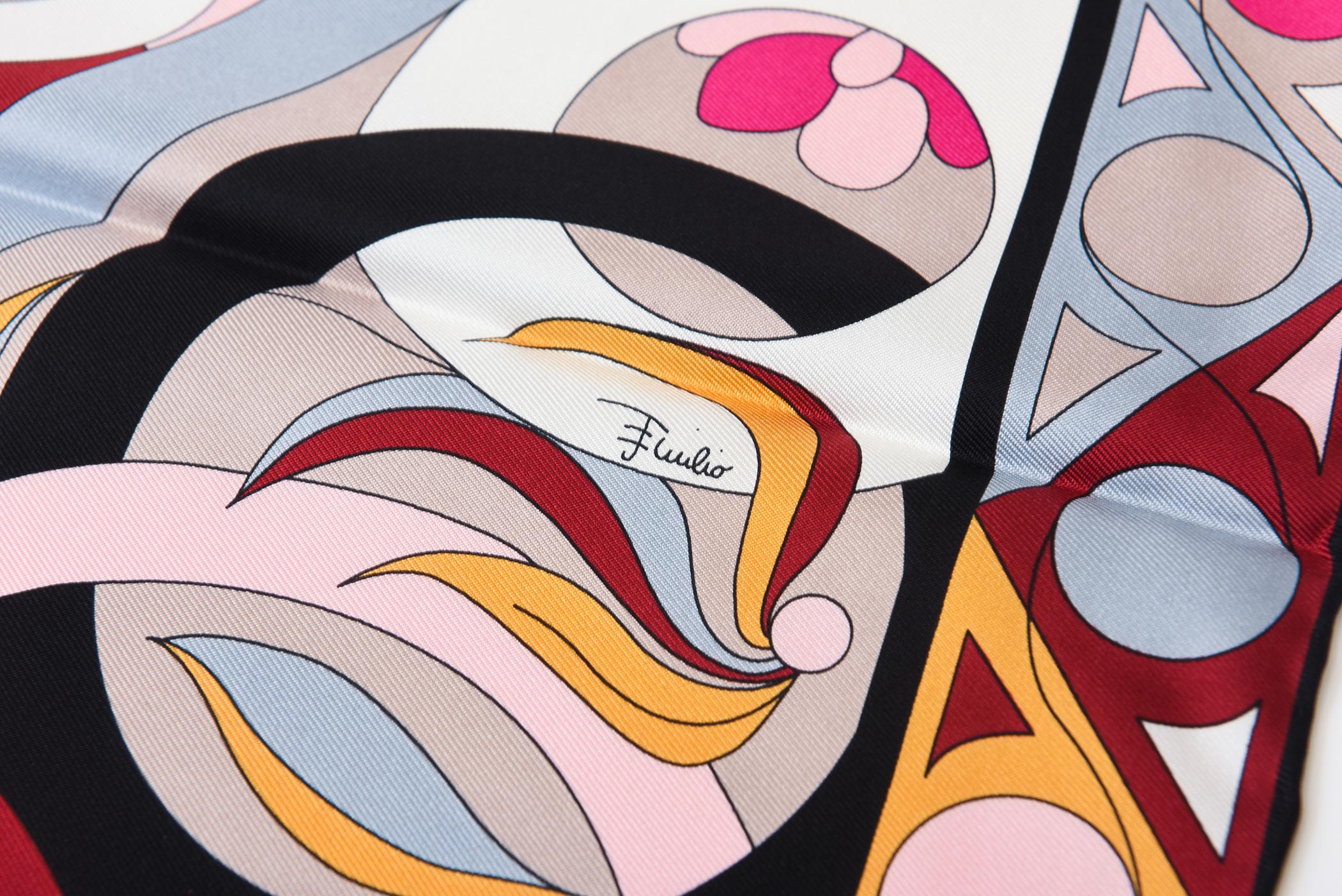 Vintage Emilio Pucci Seide Abstrakte Grafik Schal Rosa, Grau, Schwarz, Weiß im Angebot 6