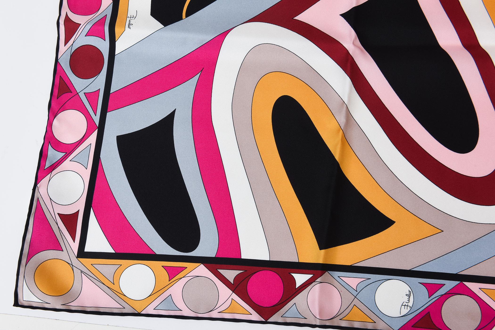 Vintage Emilio Pucci Seide Abstrakte Grafik Schal Rosa, Grau, Schwarz, Weiß im Angebot 7