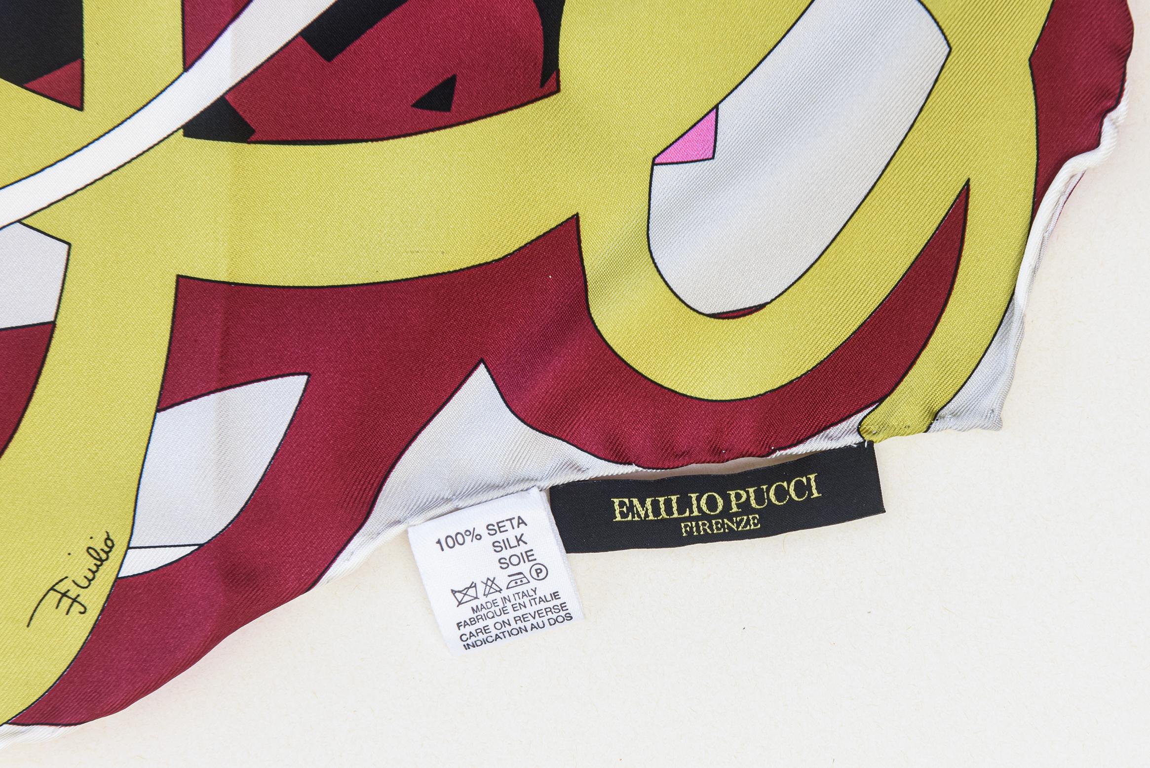 Vintage Emilio Pucci Silk Abstract Scarf Chartreuse, Magenta, Pink, Black, White 5