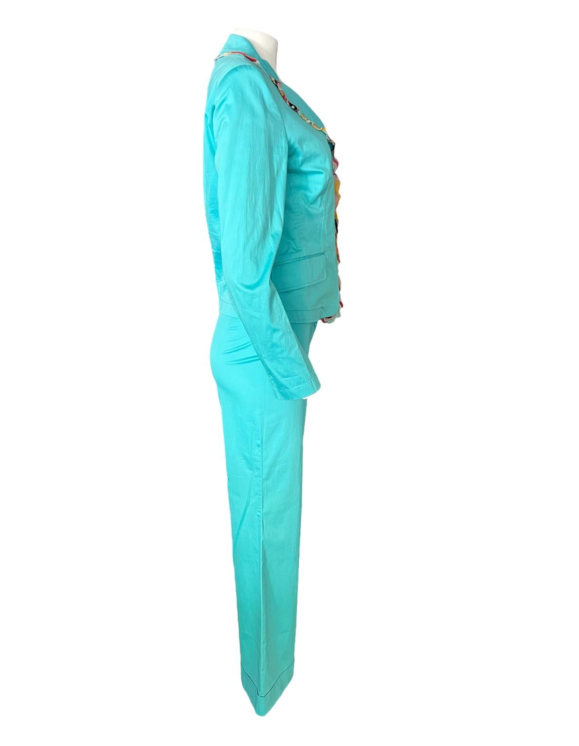 turquoise pants suit