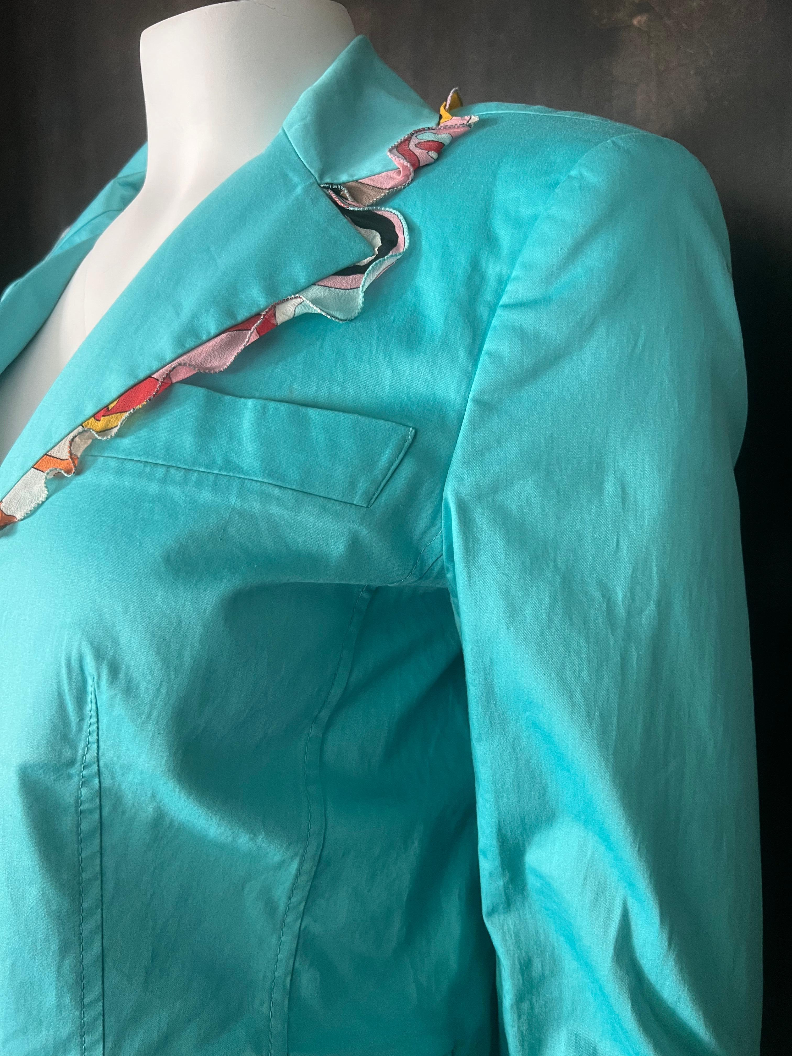 Women's Vintage Emilio Pucci Turquoise Blazer and Pants Suit For Sale