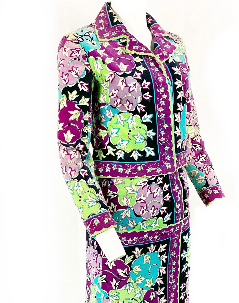 Black Vintage EMILIO PUCCI Velvet Floral Multi Color Jacket and Maxi Skirt Suit 