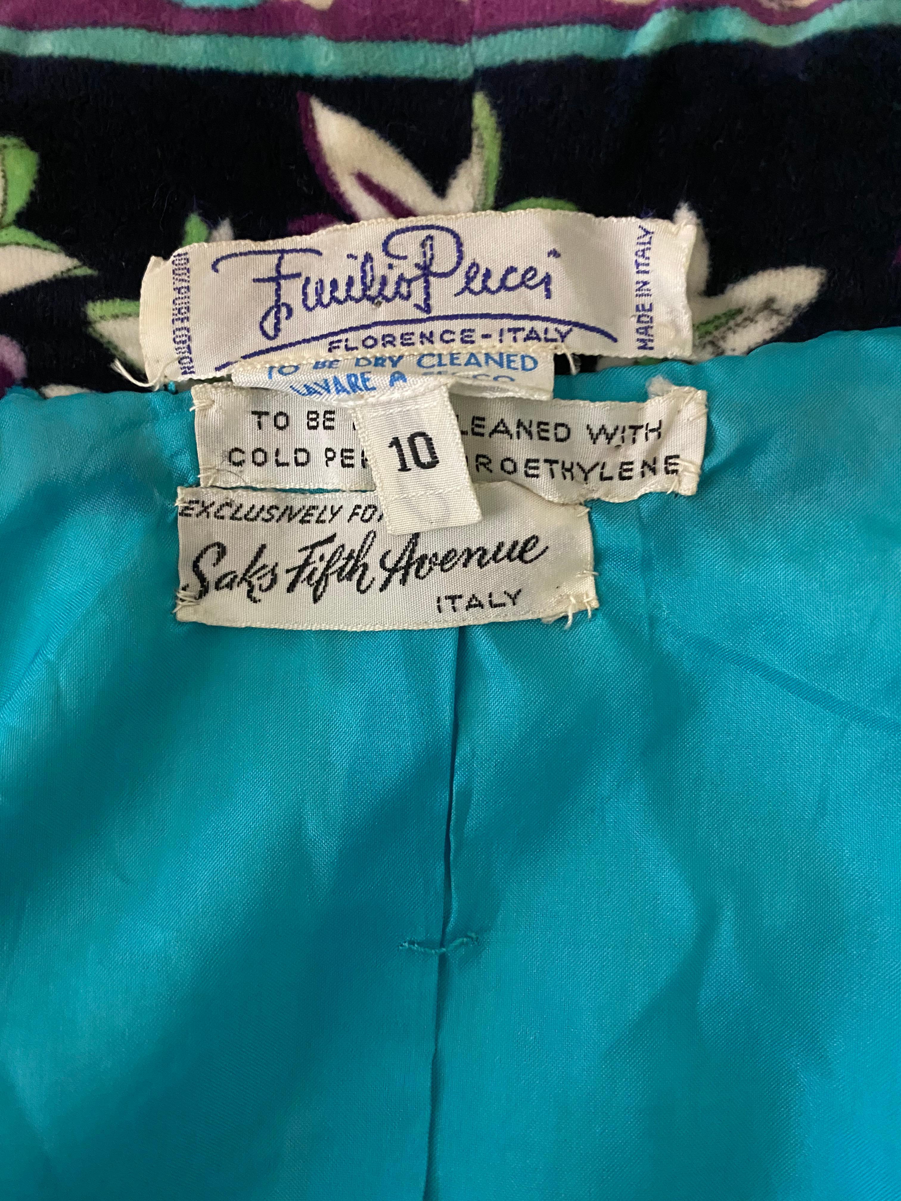 Vintage EMILIO PUCCI Velvet Floral Multi Color Jacket and Maxi Skirt Suit  1