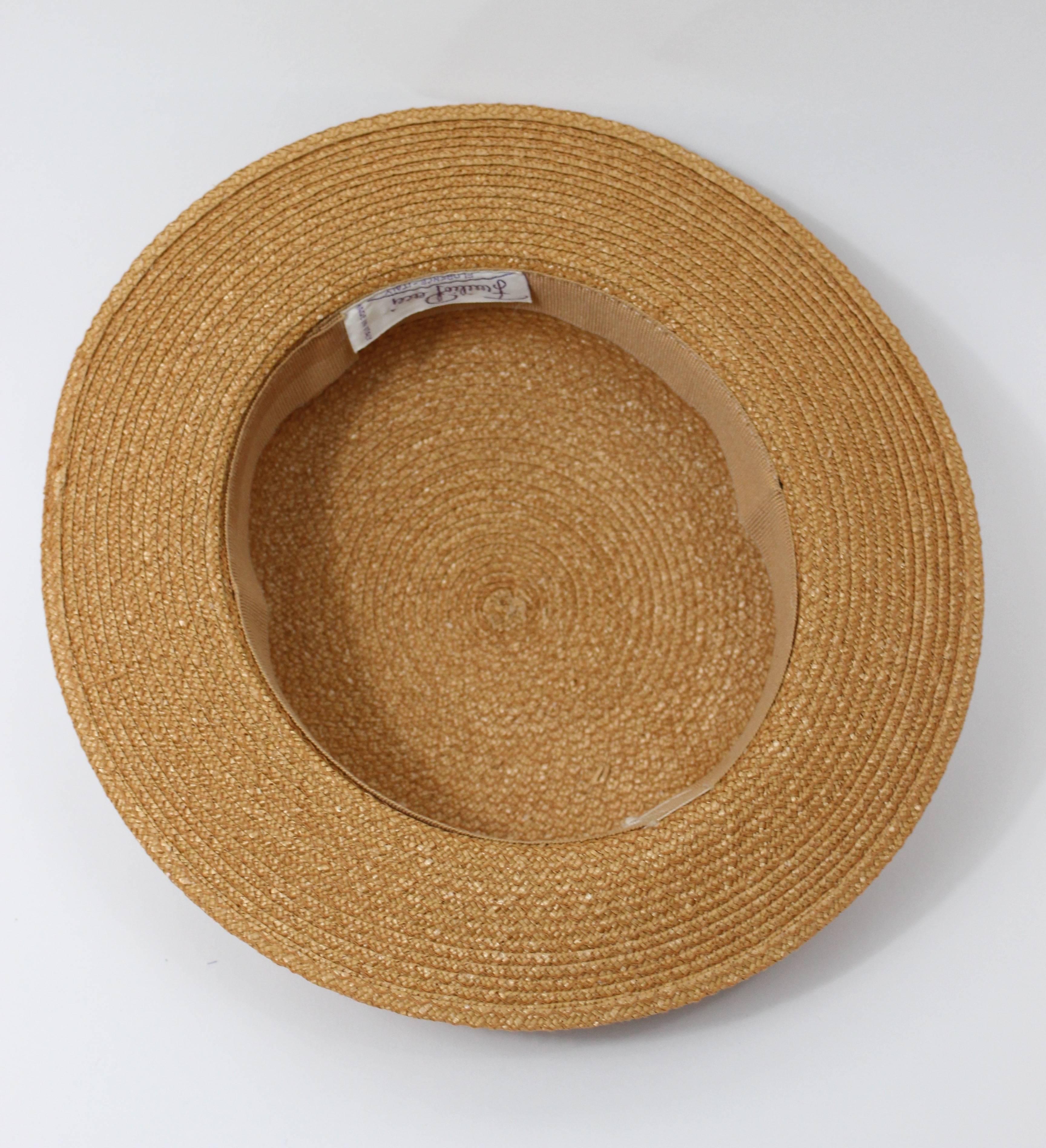 Vintage Emillio Pucci Woven Straw Tan Hat with Bow In Excellent Condition For Sale In Boca Raton, FL