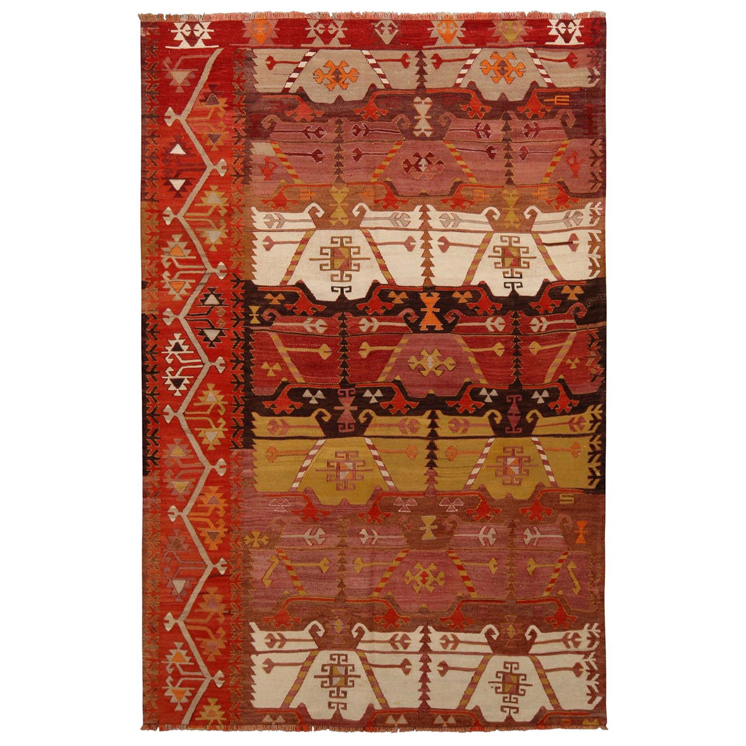 Vintage Emirdag Multi-Tonal Red Wool Kilim Rug by Rug Kilim For Sale