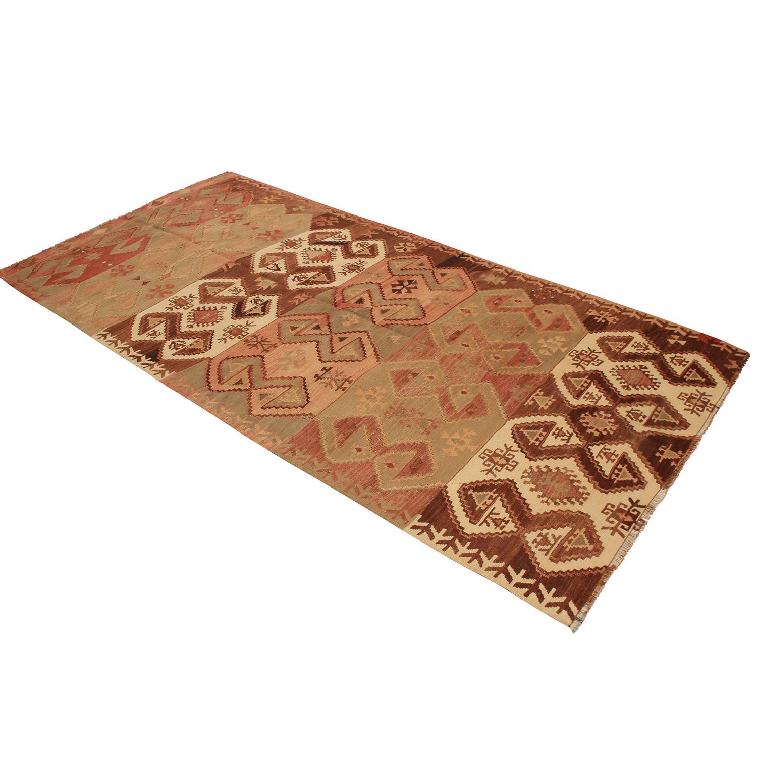 Turc Tapis Kilim Emirdag vintage en laine rouge et marron avec accents blancs par Rug & Kilim en vente