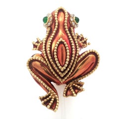 Vintage Emis Beros 18k Gold Smaragd & Diamant-Emaille große Frosch Kröte Pin Brosche