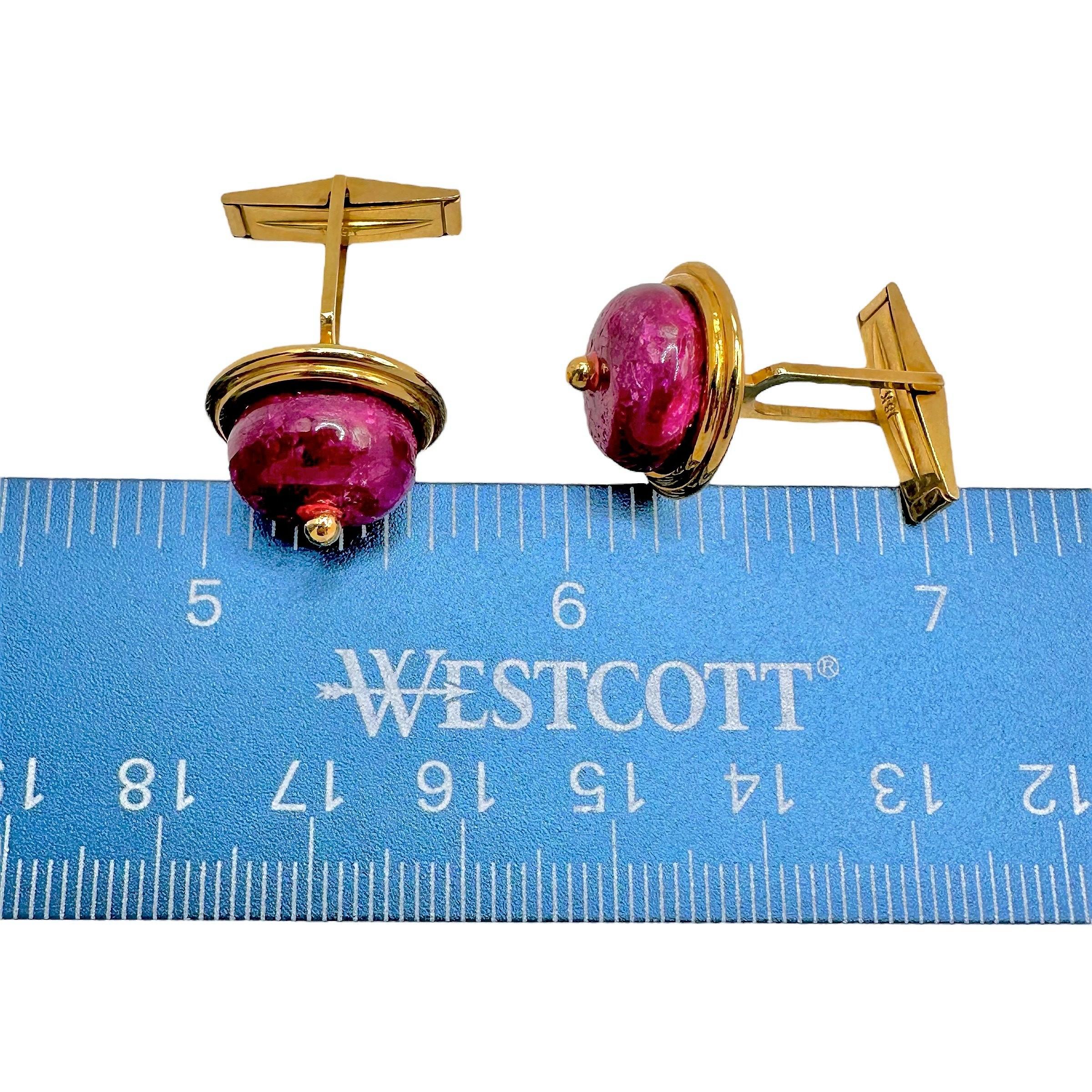 Modern Vintage Emis Beros Gold Cuff Links with Vivid Ruby Bead Centers For Sale