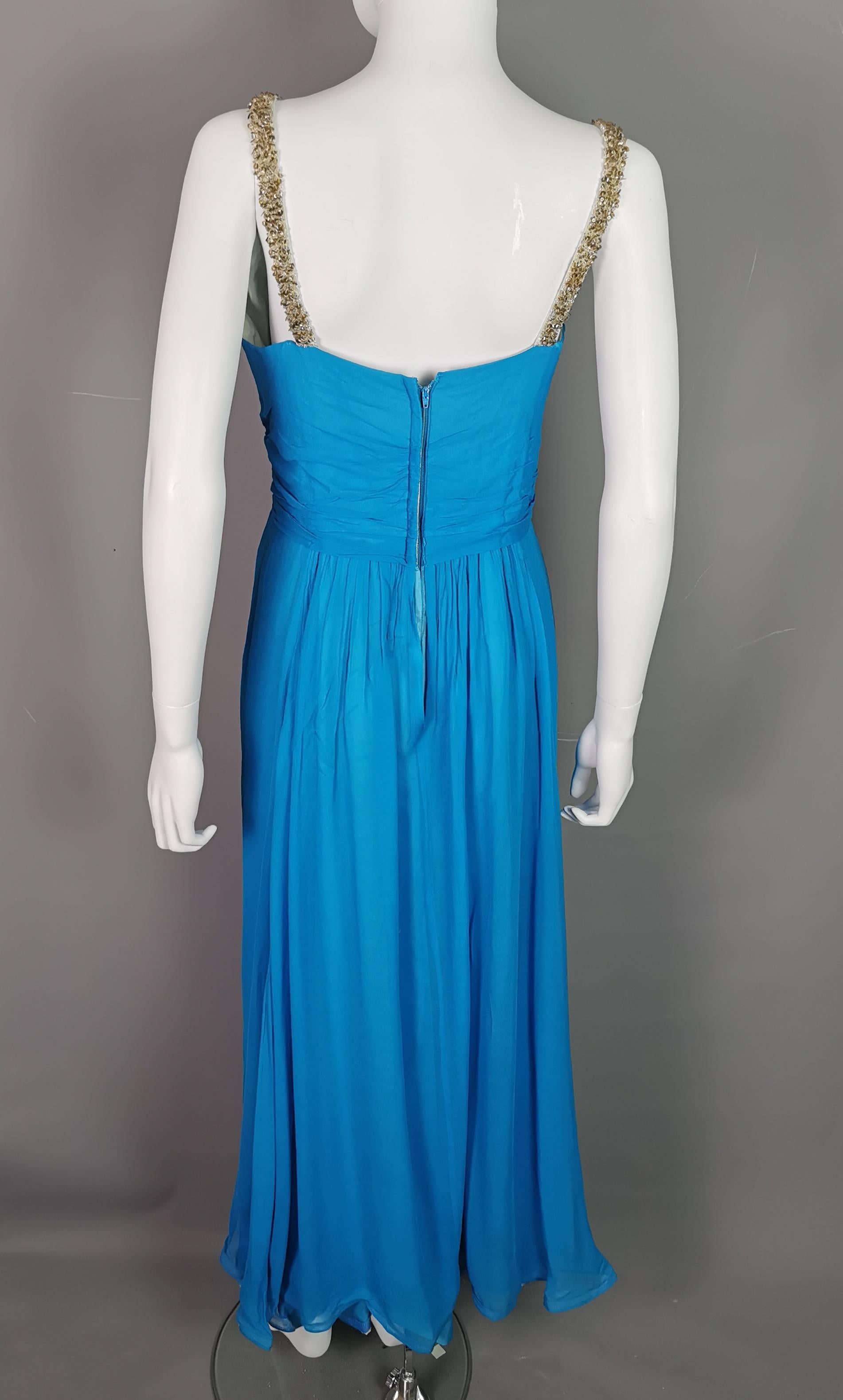 Vintage Emma Domb blue silk chiffon evening dress  For Sale 6