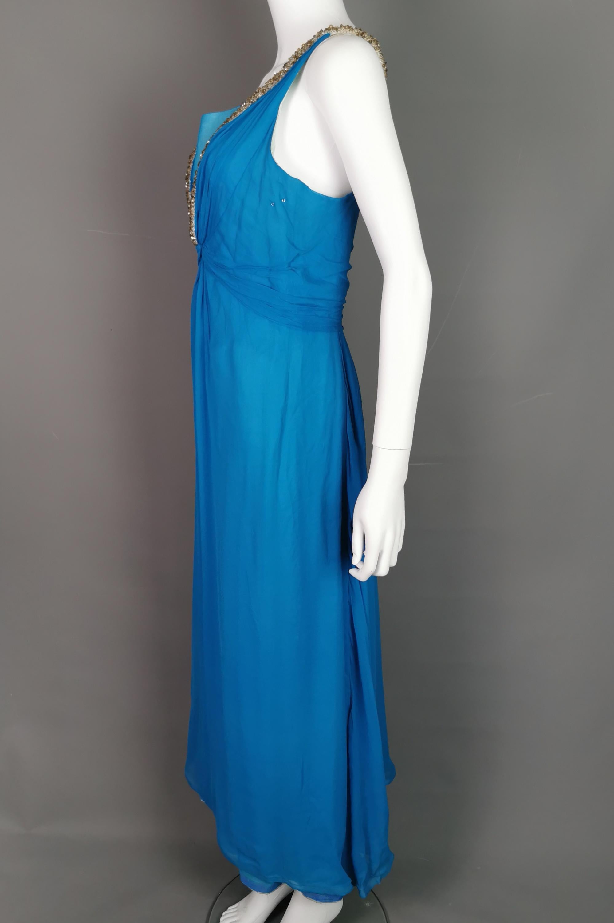 Robe de soirée vintage Emma Domb en mousseline de soie bleue  en vente 7