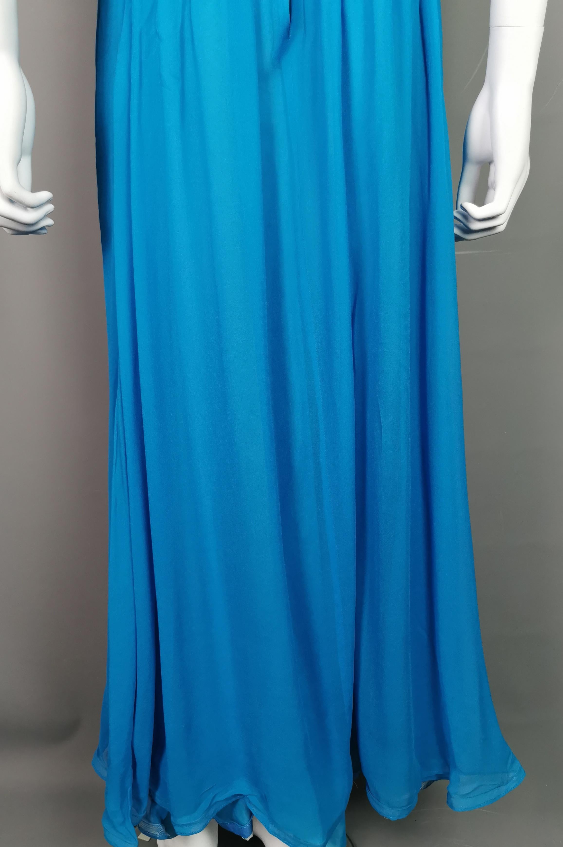 Vintage Emma Domb blue silk chiffon evening dress  For Sale 8