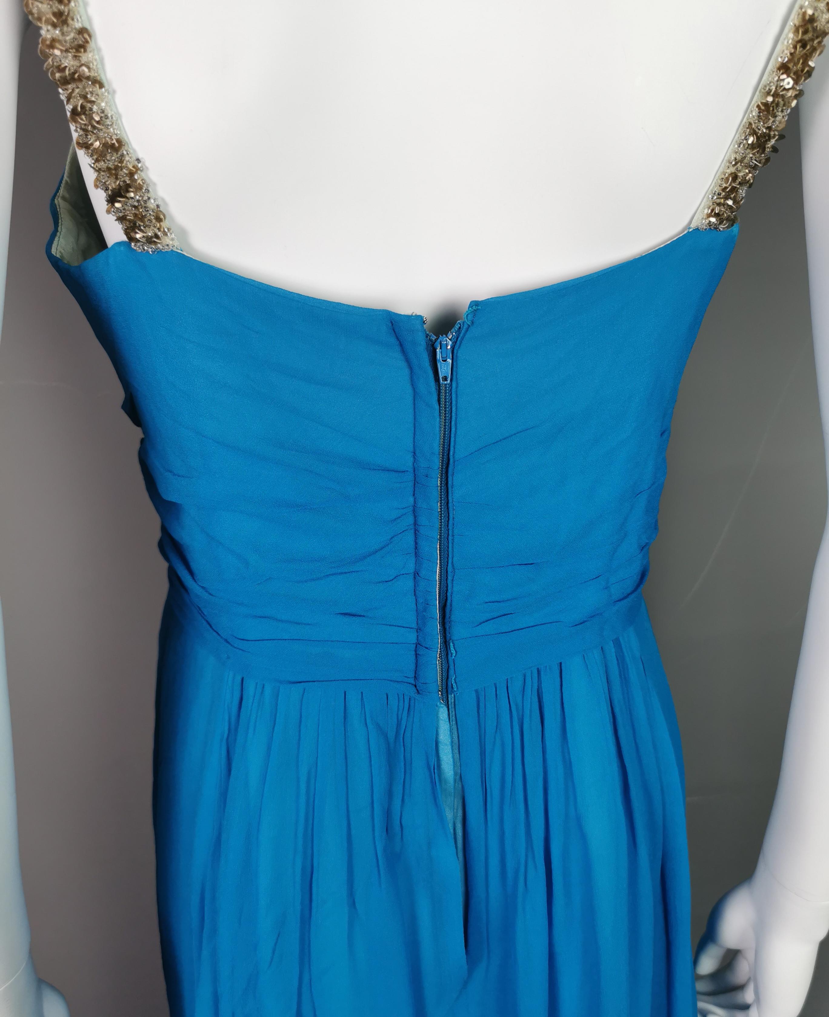 Emma Domb Blaues Abendkleid aus Seidenchiffon in Domb  im Angebot 9